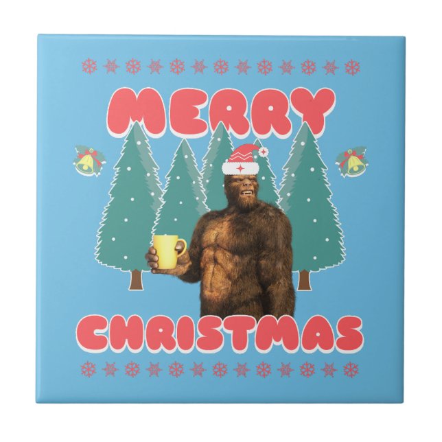 Funny Bigfoot - Merry Christmas Tile (Front)