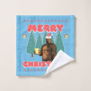 Funny Bigfoot - Merry Christmas Wash Cloth