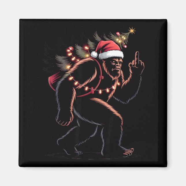 Funny Bigfoot Middle Finger Christmas Sasquatch An Magnet (Front)