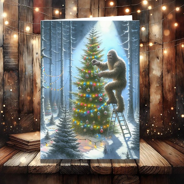 Funny Bigfoot Personalised Christmas Holiday Card (Creator Uploaded)