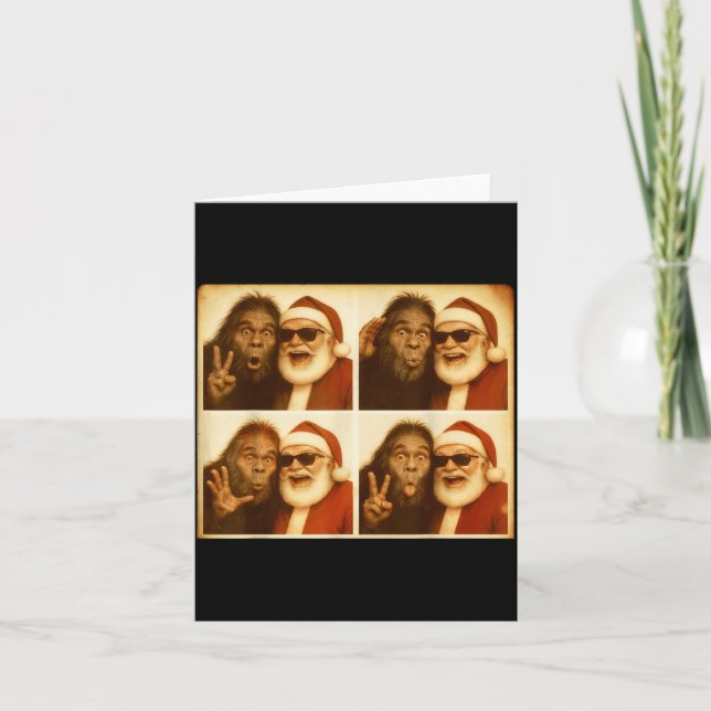 Funny Bigfoot Photobooth With Santa Christmas Xmas Card (Front)