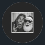 Funny Bigfoot Photobooth With Santa Christmas Xmas Classic Round Sticker<br><div class="desc">Funny Bigfoot Photobooth With Santa Christmas Xmas</div>