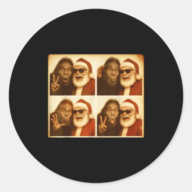 Funny Bigfoot Photobooth With Santa Christmas Xmas Classic Round Sticker (Front)