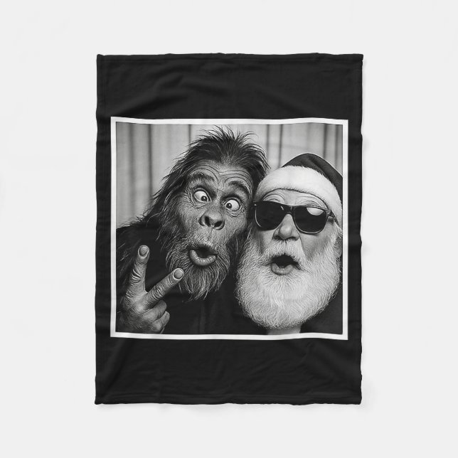 Funny Bigfoot Photobooth With Santa Christmas Xmas Fleece Blanket (Front)