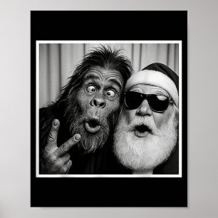 Funny Bigfoot Photobooth With Santa Christmas Xmas Poster