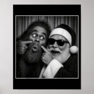 Funny Bigfoot Photobooth With Santa Christmas Xmas Poster
