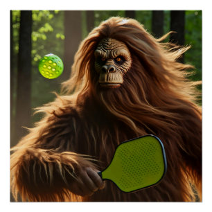 Funny Bigfoot Playing Pickleball  Poster