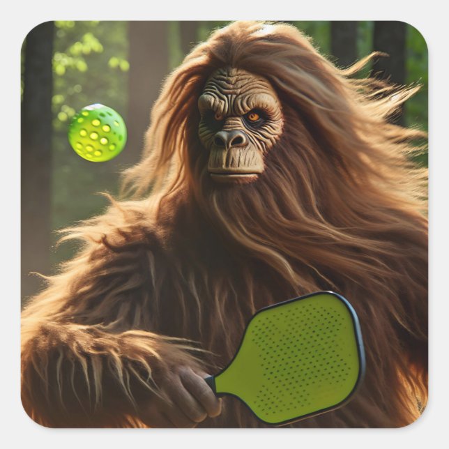 Funny Bigfoot Playing Pickleball  Square Sticker (Front)