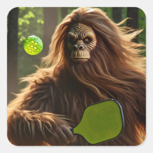 Funny Bigfoot Playing Pickleball  Square Sticker