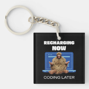 Funny Bigfoot Programmer Recharging Coding Later Key Ring