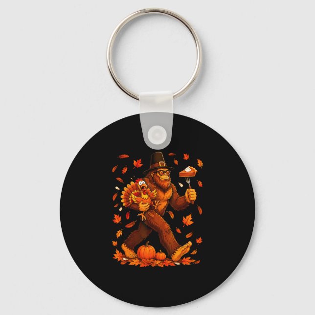 Funny bigfoot pumpkin pie thanksgiving sasquatch key ring (Front)