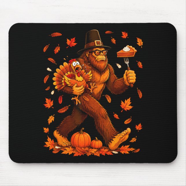 Funny bigfoot pumpkin pie thanksgiving sasquatch mouse mat (Front)