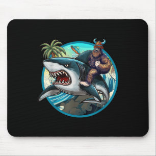Funny Bigfoot Riding A Shark _ Hilarious Sasquatch Mouse Mat