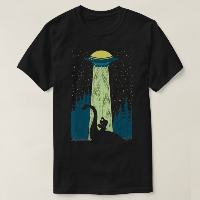Funny Bigfoot Riding Loch Ness Monster Nessie Sasq T-Shirt (Design Front)