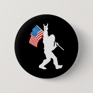Funny Bigfoot Rock And Roll Usa Flag For Sasquatch 6 Cm Round Badge