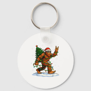 Funny Bigfoot Rock On Christmas Lights Snow Holida Key Ring