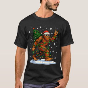 Funny Bigfoot Rock On Christmas Lights Snow Holida T-Shirt