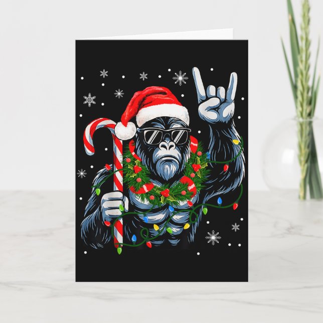 Funny Bigfoot Rock On Pajamas Pjs Christmas Xmas M Card (Front)