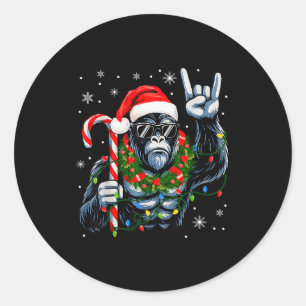 Funny Bigfoot Rock On Pajamas Pjs Christmas Xmas M Classic Round Sticker