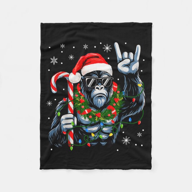 Funny Bigfoot Rock On Pajamas Pjs Christmas Xmas M Fleece Blanket (Front)