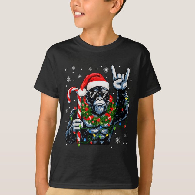 Funny Bigfoot Rock On Pajamas Pjs Christmas Xmas M T-Shirt (Front)
