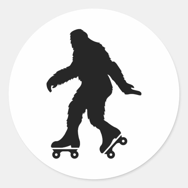 Funny Bigfoot Roller Skating Classic Round Sticker (Front)
