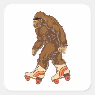 Funny Bigfoot Roller Skating Square Sticker
