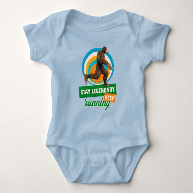 Funny Bigfoot Running Motivation Baby Bodysuit (Front)
