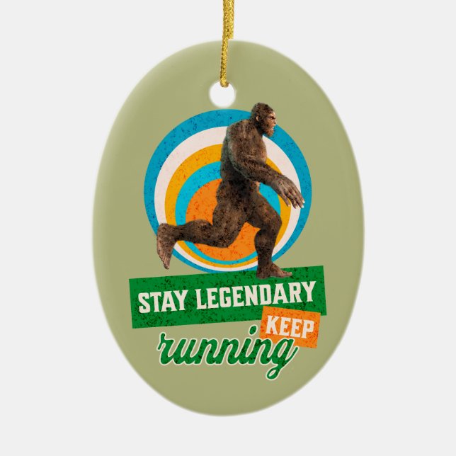Funny Bigfoot Running Motivation Ceramic Tree Decoration (Front)