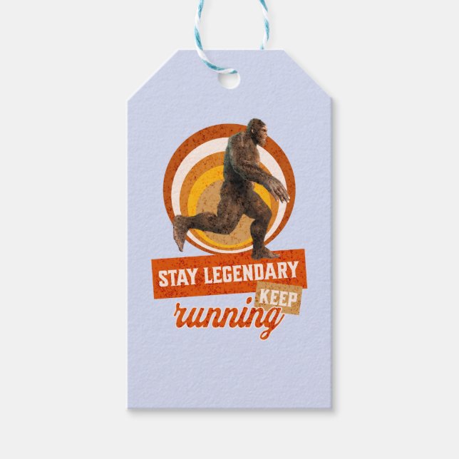 Funny Bigfoot Running Motivation Gift Tags (Front)