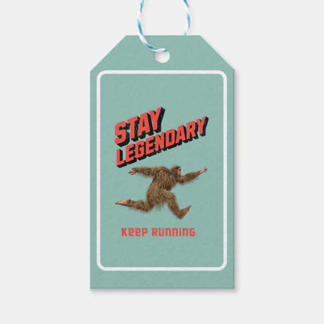 Funny Bigfoot Running Motivation Gift Tags (Front)