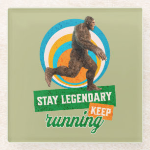 Funny Bigfoot Running Motivation Glass Coaster