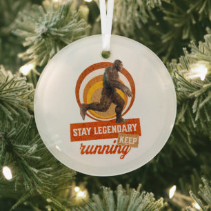 Funny Bigfoot Running Motivation Glass Tree Decoration
