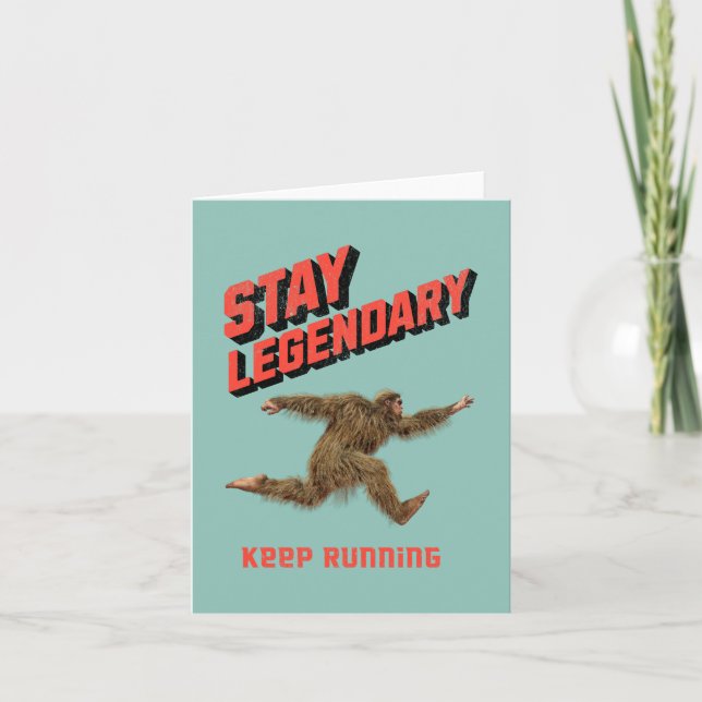 Funny Bigfoot Running Motivation Note Card (Front)
