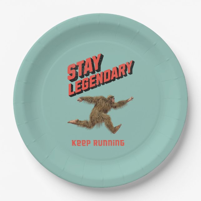 Funny Bigfoot Running Motivation Paper Plate (Front)