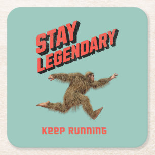 Funny Bigfoot Running Motivation Square Paper Coaster