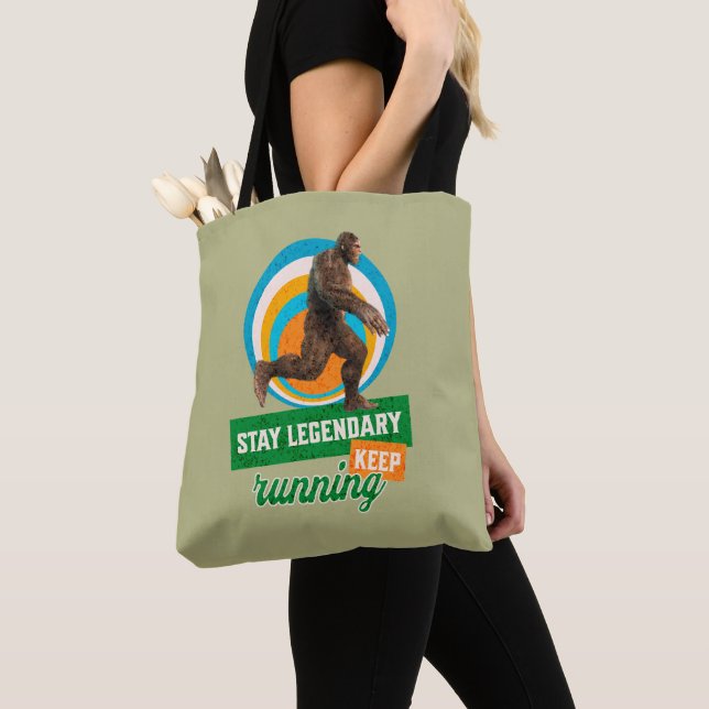 Funny Bigfoot Running Motivation Tote Bag (Close Up)