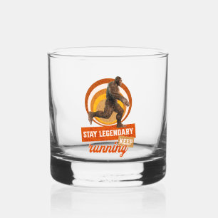 Funny Bigfoot Running Motivation Whiskey Glass