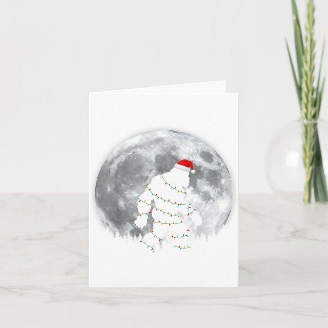 Funny Bigfoot Santa Moon Christmas Lights Xmas Sas Card (Front)