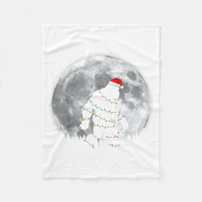 Funny Bigfoot Santa Moon Christmas Lights Xmas Sas Fleece Blanket (Front)