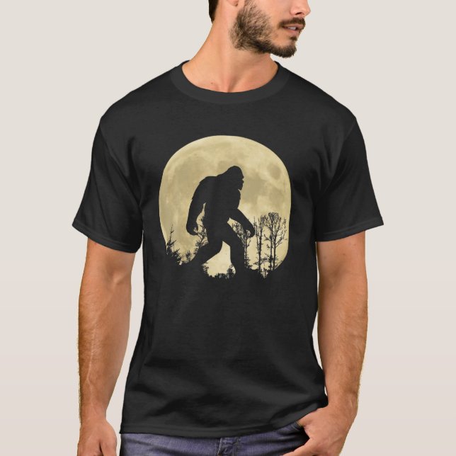 Funny Bigfoot Sasquatch Full Moon Forest T-Shirt (Front)