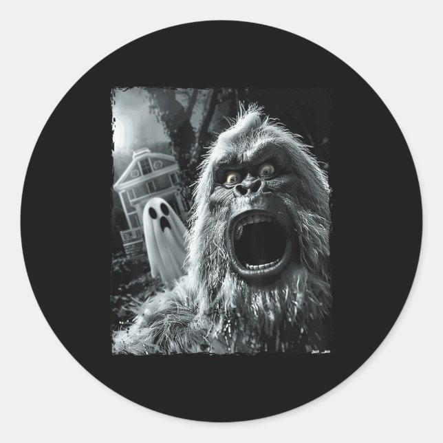 Funny Bigfoot Sasquatch Halloween  Classic Round Sticker (Front)