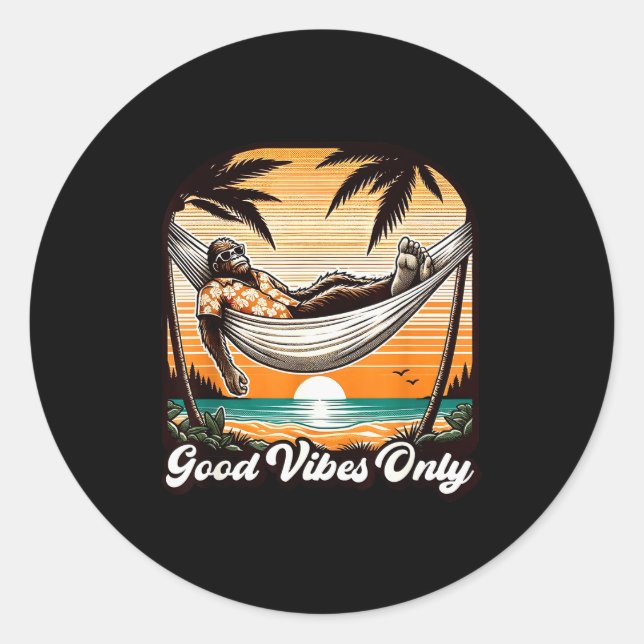 Funny Bigfoot Sasquatch Hawaiian Retro Beach Vacat Classic Round Sticker (Front)