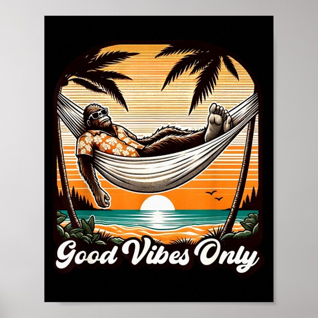 Funny Bigfoot Sasquatch Hawaiian Retro Beach Vacat Poster (Front)