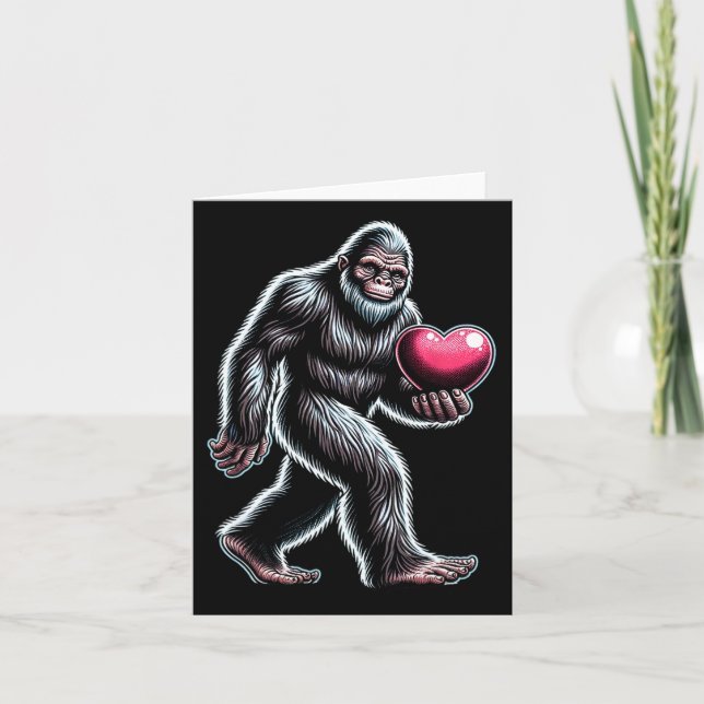 Funny Bigfoot Sasquatch Heart Mens Kids Boys Valen Card (Front)