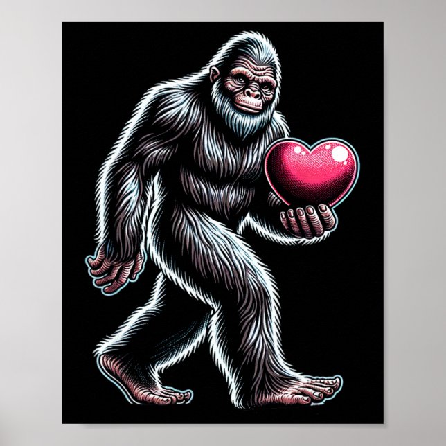 Funny Bigfoot Sasquatch Heart Mens Kids Boys Valen Poster (Front)