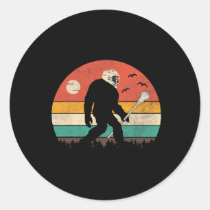 Funny Bigfoot Sasquatch Lacrosse Lax Vintage Sunse Classic Round Sticker