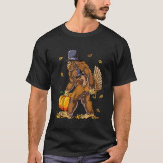 Funny Bigfoot Sasquatch Pilgrim Pumpkin Turkey Tha T-Shirt