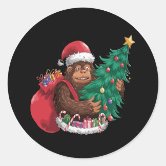 Funny Bigfoot Sasquatch Santa Christmas Tree Holid Classic Round Sticker