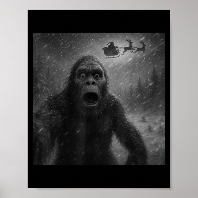 Funny Bigfoot Sasquatch Selfie Santa Claus Xmas Ch Poster (Front)